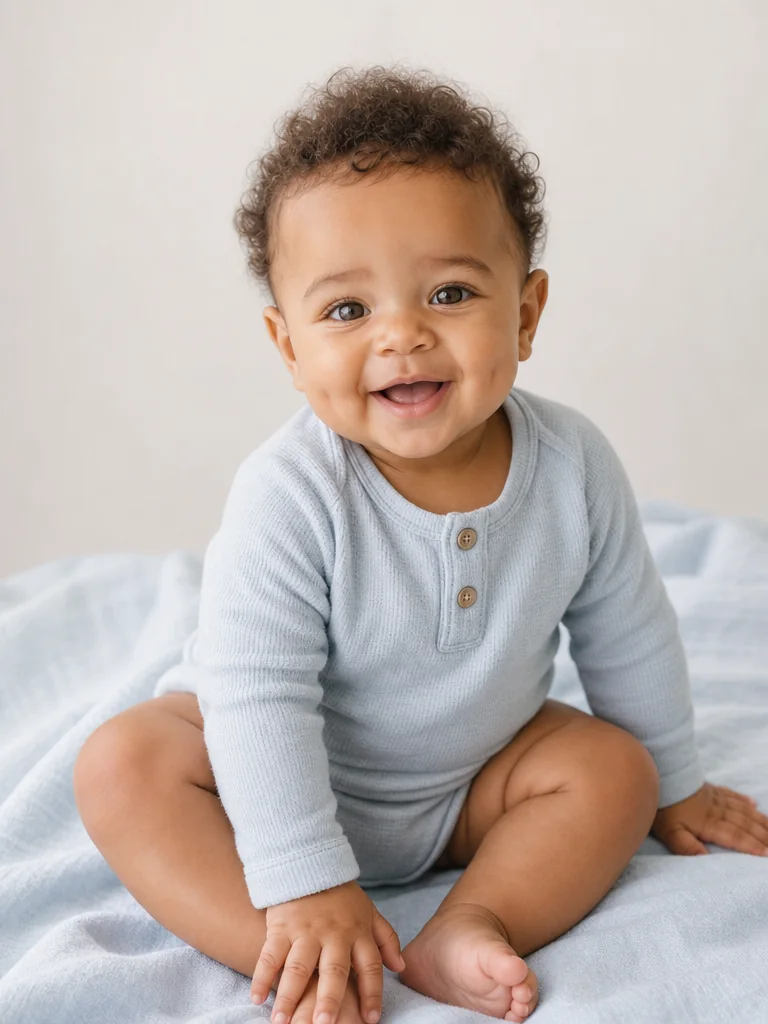 Photorealistic baby boy portrait created as an AI baby generator example