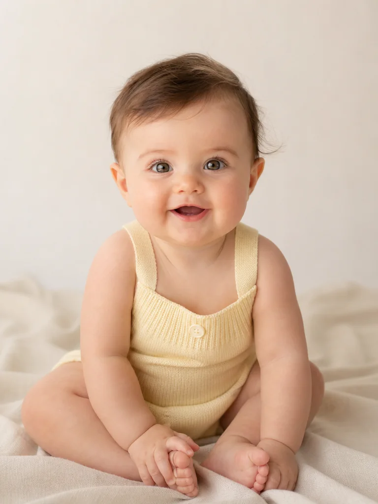 Photorealistic baby girl portrait created as an AI baby generator example