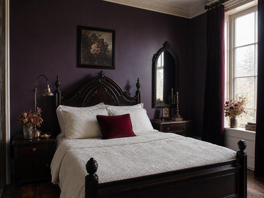 Small bedroom redesigned in restrained Victorian Gothic style