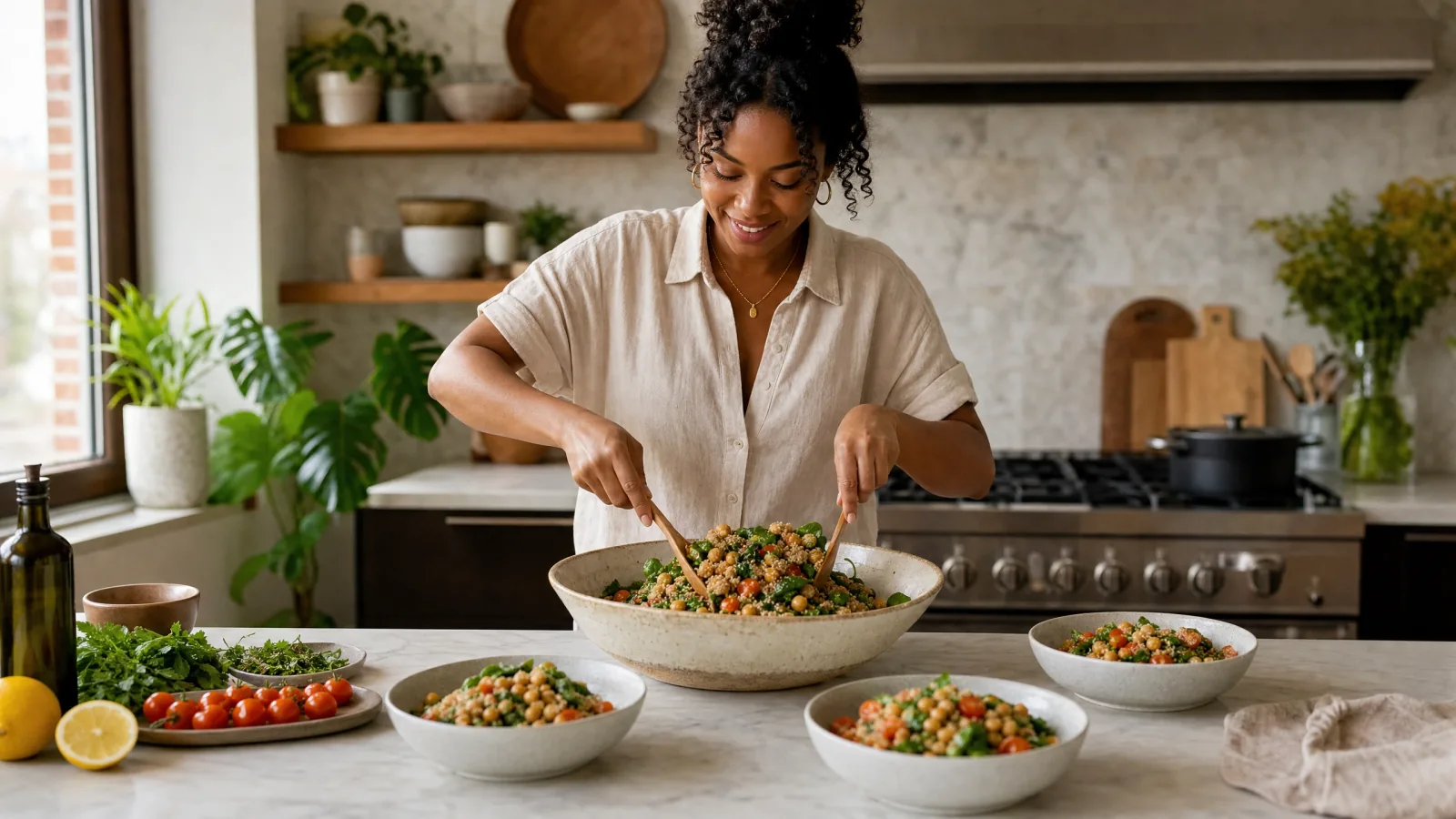 Dietary need: Create a high-protein vegetarian dinner for four using chickpeas and spinach, with no dairy or peanuts.