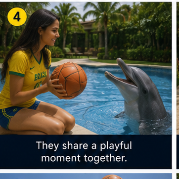 A Brazilian model playing Basketball with her Dolphin at the Poolside ⛹️‍♀️🏀🐬