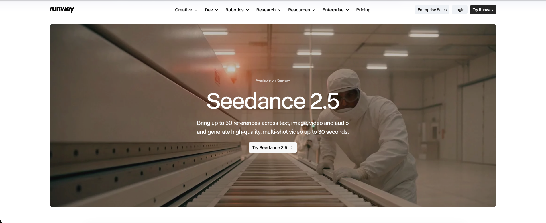 Runway Seedance 2.5 影片生成頁面