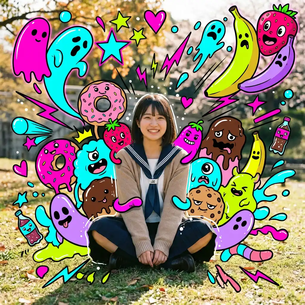 ネオンスイーツモンスターポップアート重ね