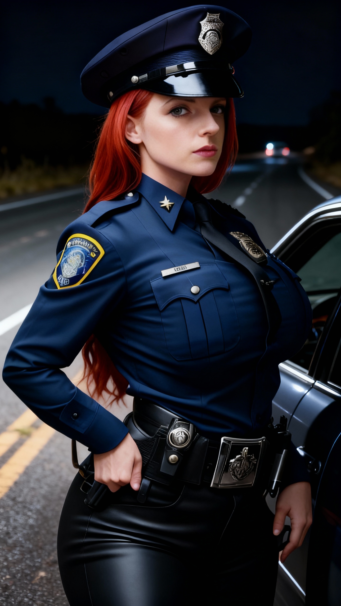 AI generated image using SEEDREAM: Standing by a car on a deserted road late at night