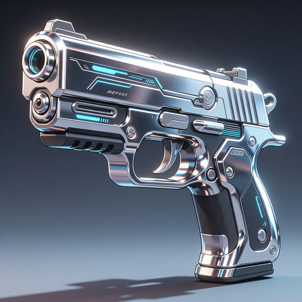 AI generated image using WAN_2_5: A cool anime game style pistol, with a streamlined design, futuristic feel, and ...