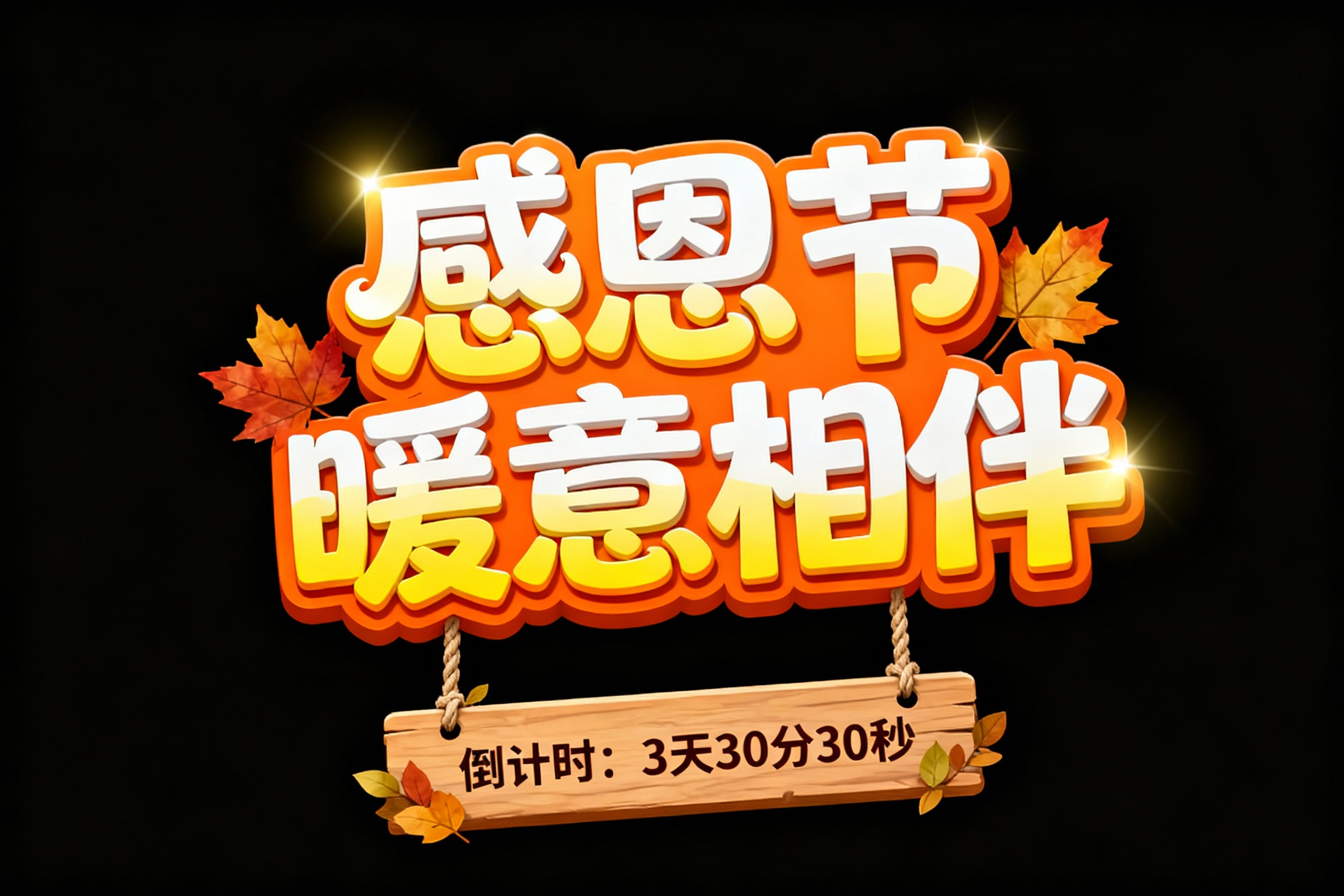 AI generated image using SEEDREAM: Design a title font "Thanksgiving Warmth Accompanied". The "Thanksgiving" font i...