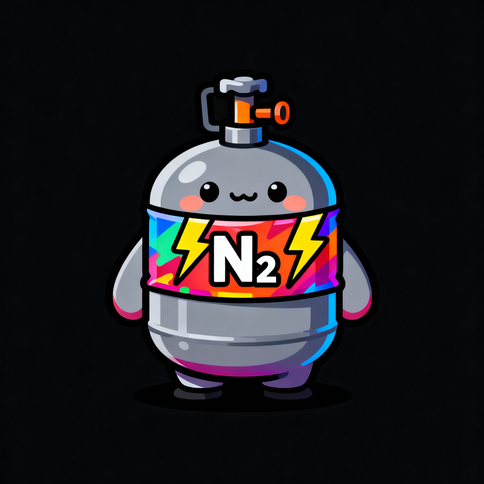 AI generated image using SEEDREAM_4: Nitrogen game icon, in the form of a chubby, squat gas tank, with colorful packa...