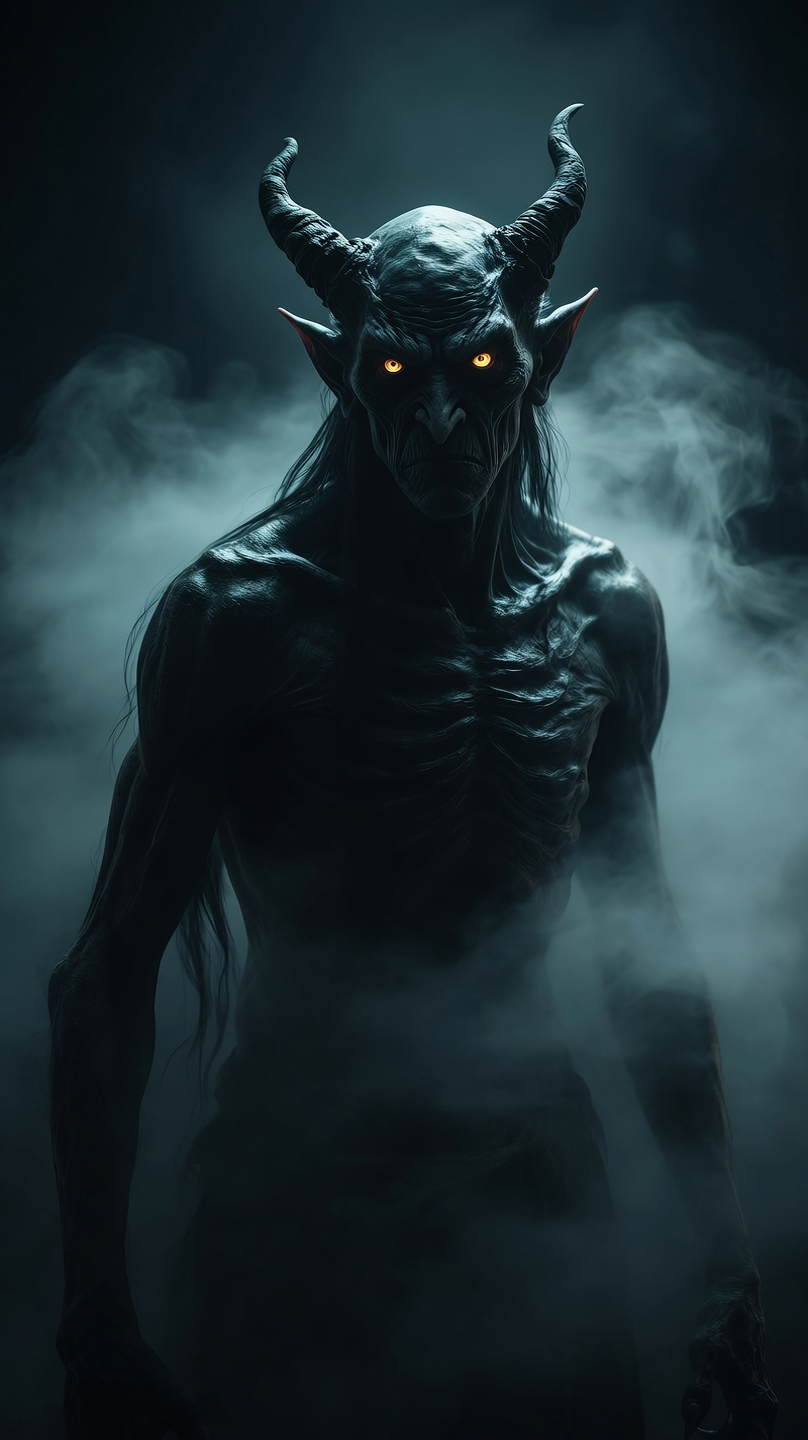 AI generated image using WAN_2_5: A dark, cinematic depiction of a Slavic demon. Subtle breathing motion in the ch...
