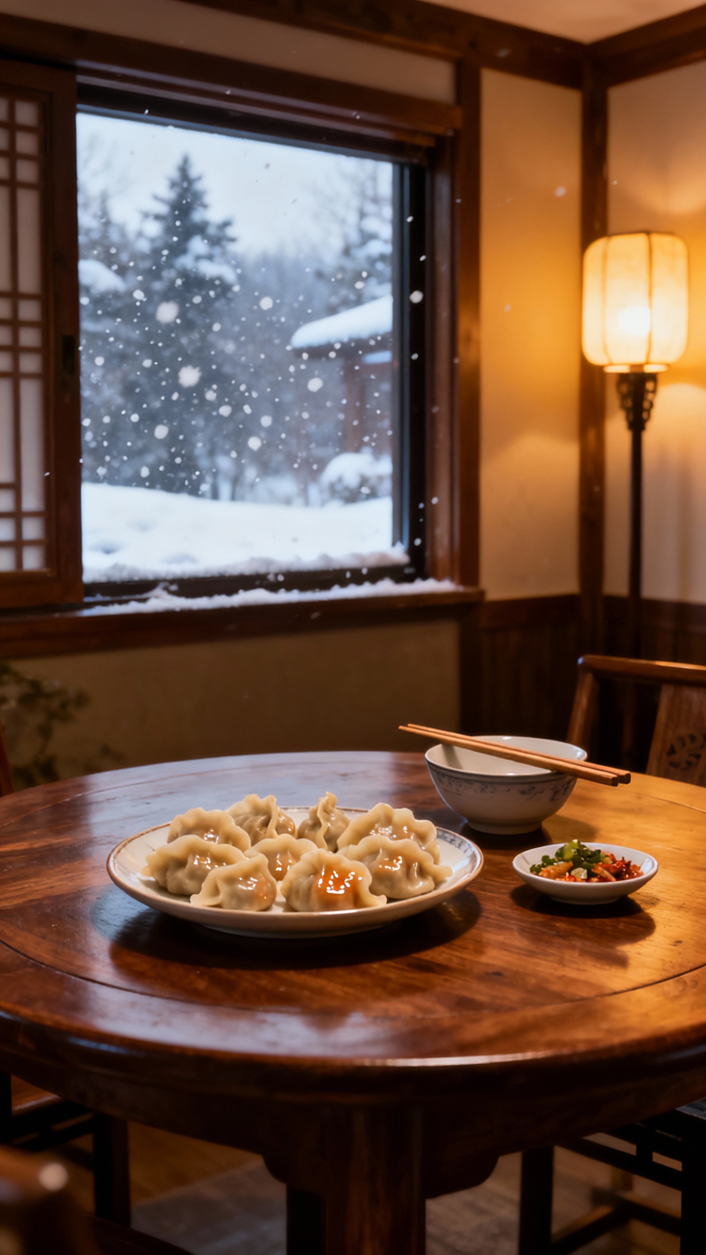 AI generated image using SEEDREAM_4: Generate a poster for the Winter Solstice (Dongzhi Festival). Inside a room with...