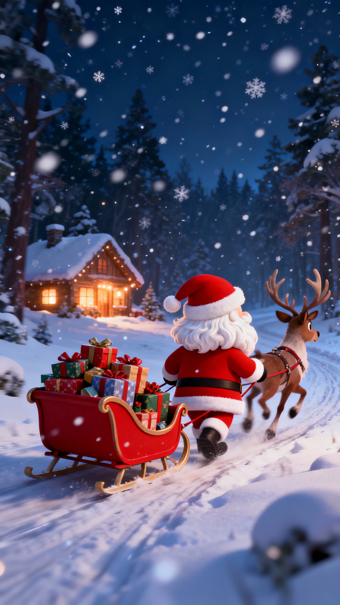 AI generated image using SEEDREAM_4: Disney Pixar style 3D cartoon rendering, featuring a Q-version Santa Claus in hi...