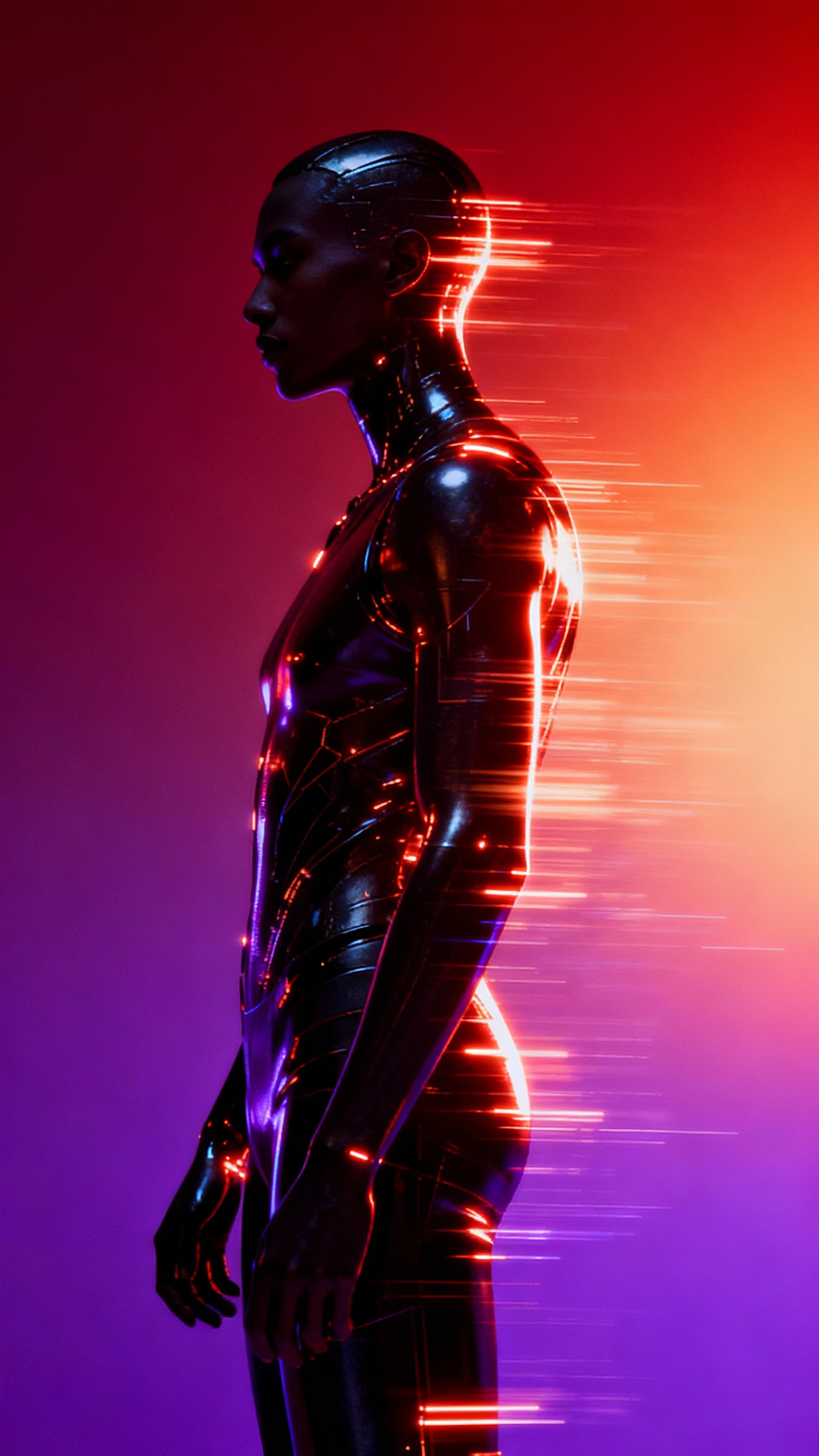 AI generated image using SEEDREAM_4: A complete glowing AI character on a gradient background, the background blendin...