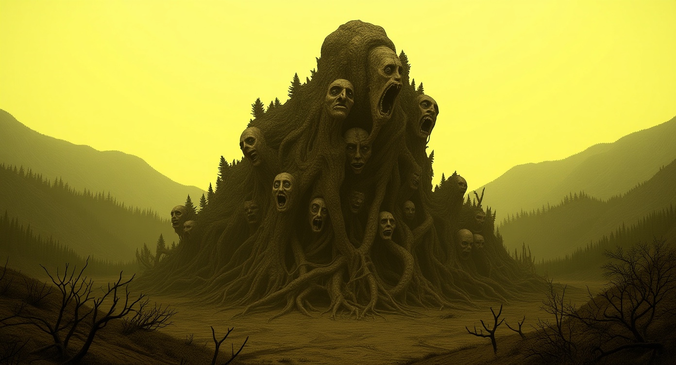 AI generated image using FLUX: A vast natural landscape in daylight, somewhere remote on Earth, mountains and d...