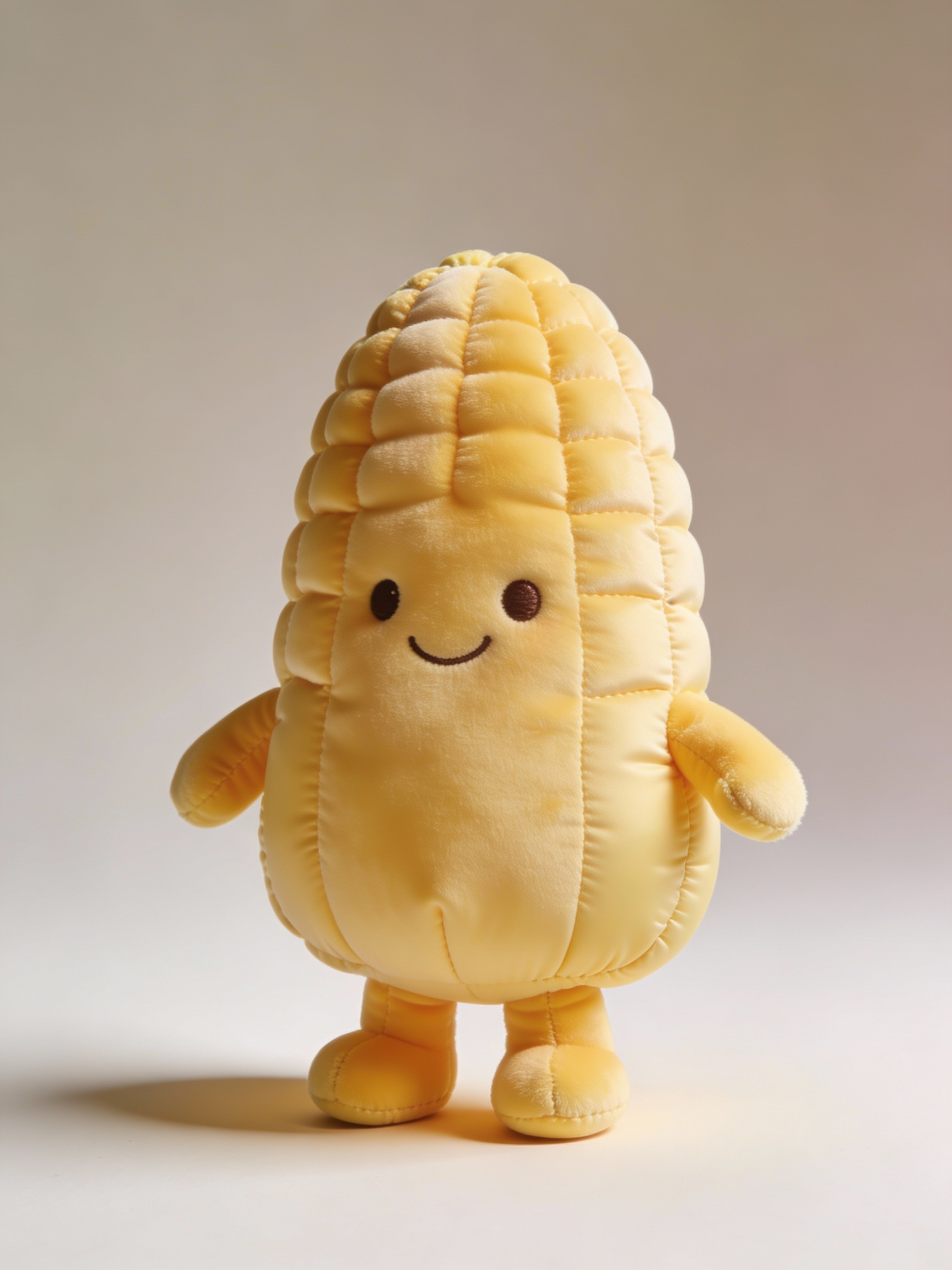 AI generated image using SEEDREAM_4_5: Design the corn as a soft, rounded, and lightweight plush inflatable toy, preser...