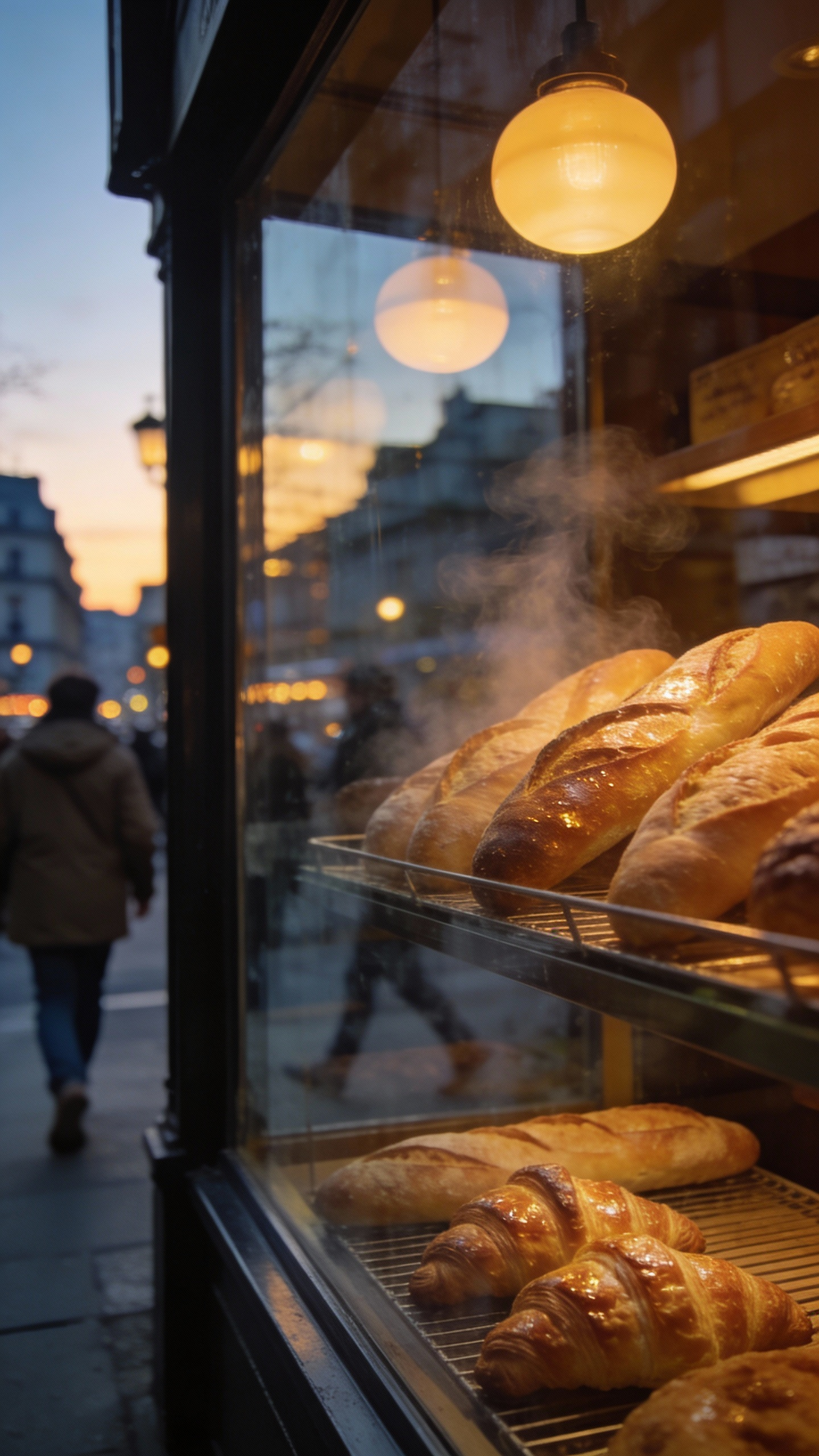 AI generated image using SEEDREAM_4_5: At dusk, warm light glows from the display window of the corner bakery, and the ...