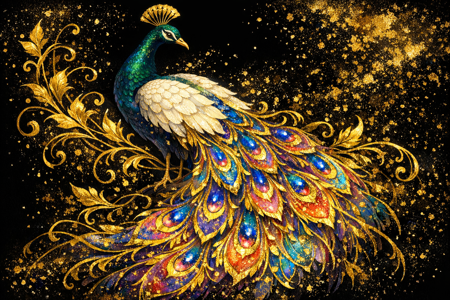 AI generated image using GPT_IMAGE_1_5: New Chinese-style light luxury mineral pigment illustration, featuring an auspic...