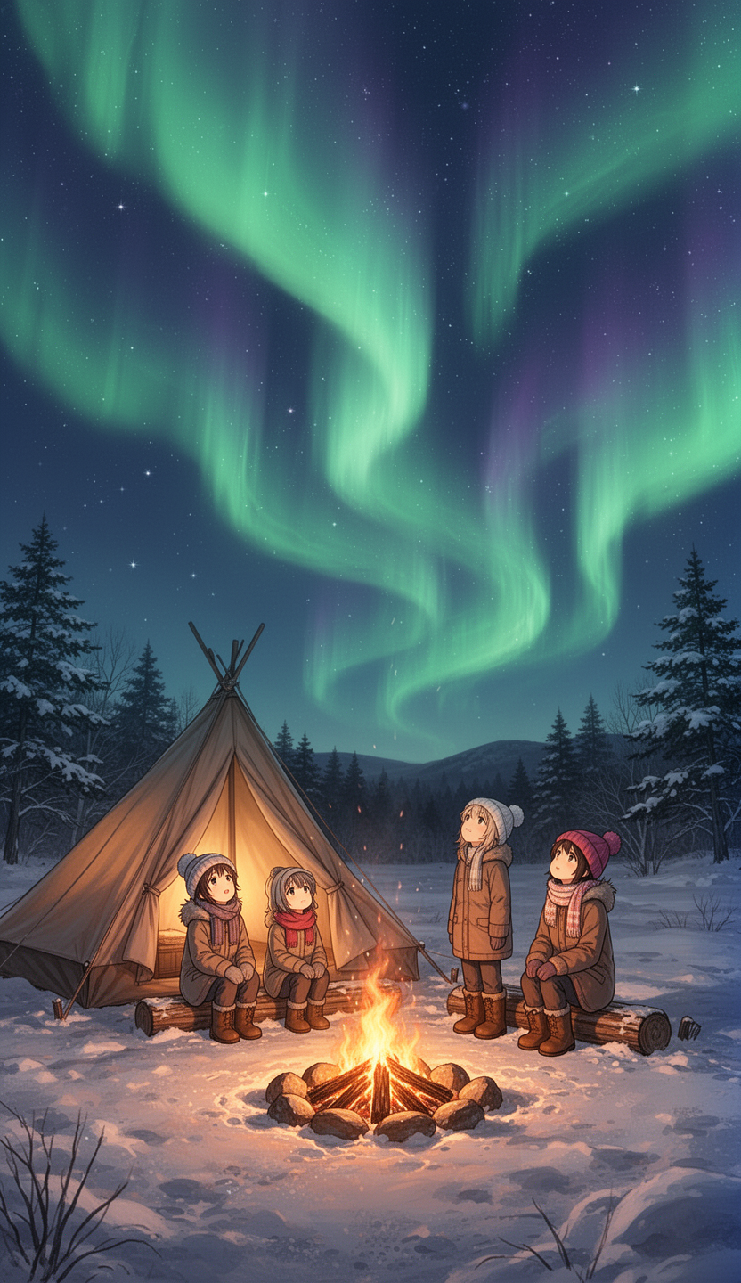 AI generated image using WERYAI_IMAGE_2_0: (masterpiece, best quality), scenic/slice of life anime style. Winter night. A c...