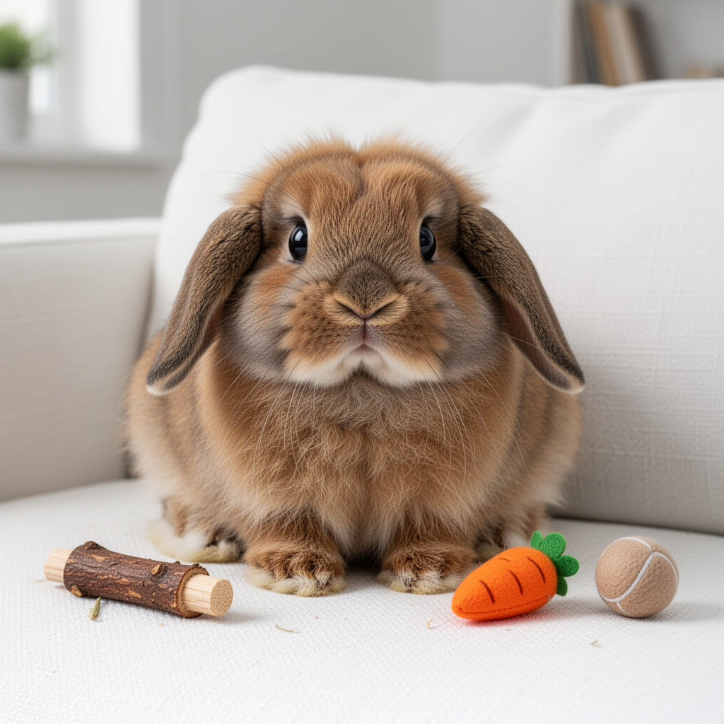AI generated image using WERYAI_IMAGE_2_0: A cute, fluffy lop-eared rabbit with glossy(brown-yellow) fur, sitting on a whit...