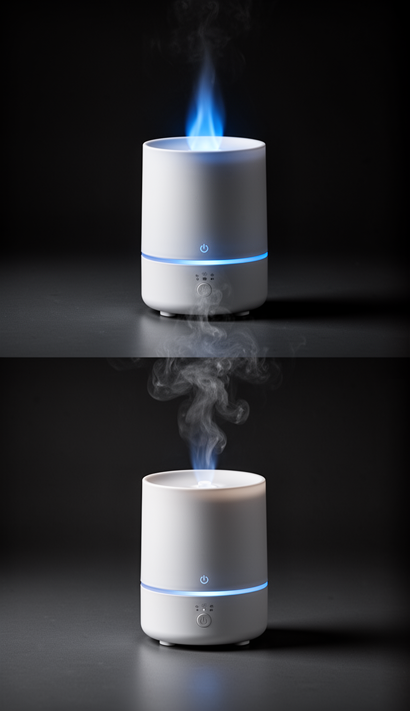 AI generated image using WERYAI_IMAGE_2_0: Minimalist luxury product image for e-commerce. Two similar cylindrical aroma di...