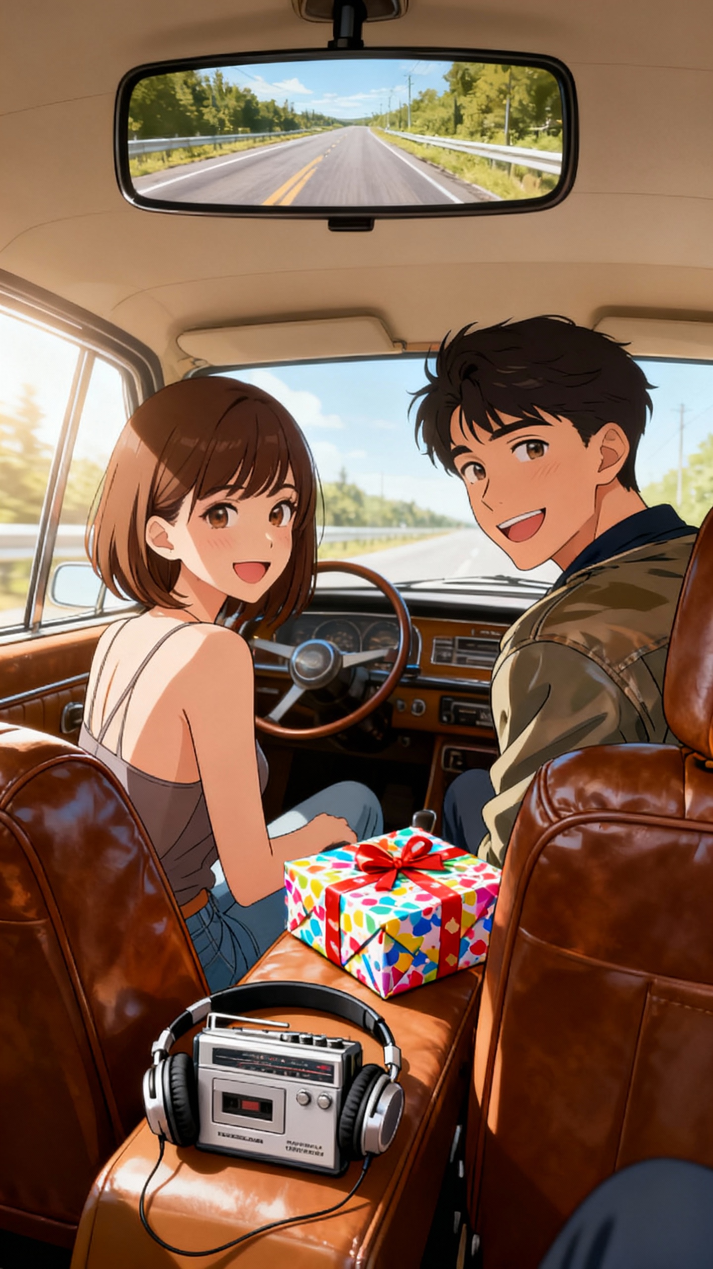 AI generated image using SEEDREAM: Anime art style, woman with short brown hair, man in a jacket, over-the-shoulder...