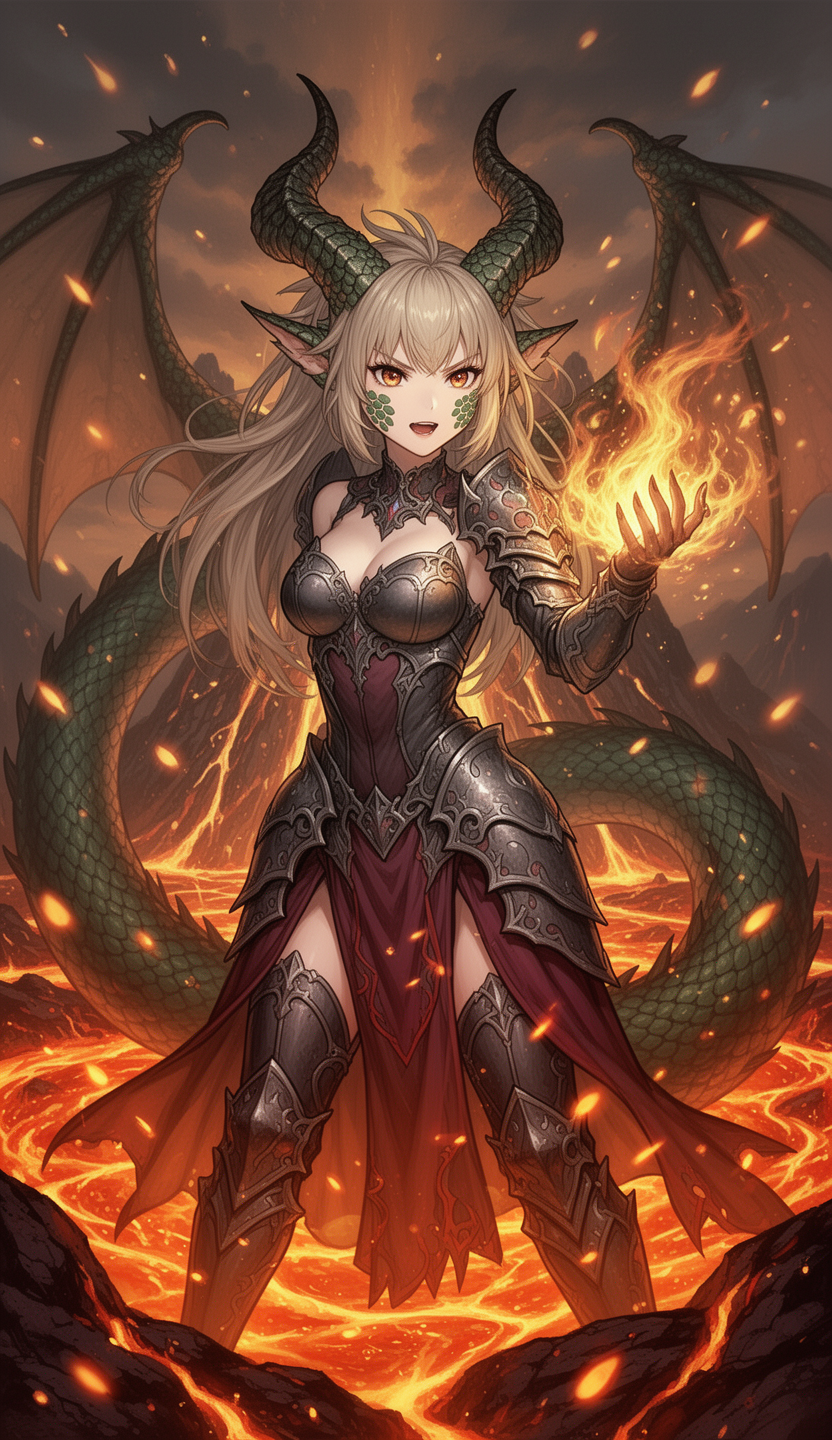 AI generated image using WERYAI_IMAGE_2_0: (masterpiece, best quality), fantasy anime style. Beautiful dragon girl. Curved ...