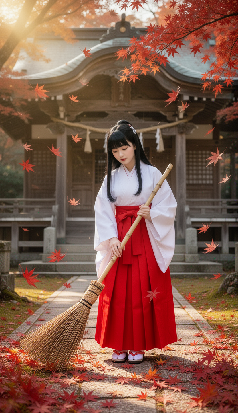 AI generated image using WERYAI_IMAGE_2_0: (masterpiece, best quality), traditional Japanese style. Beautiful Miko (shrine ...