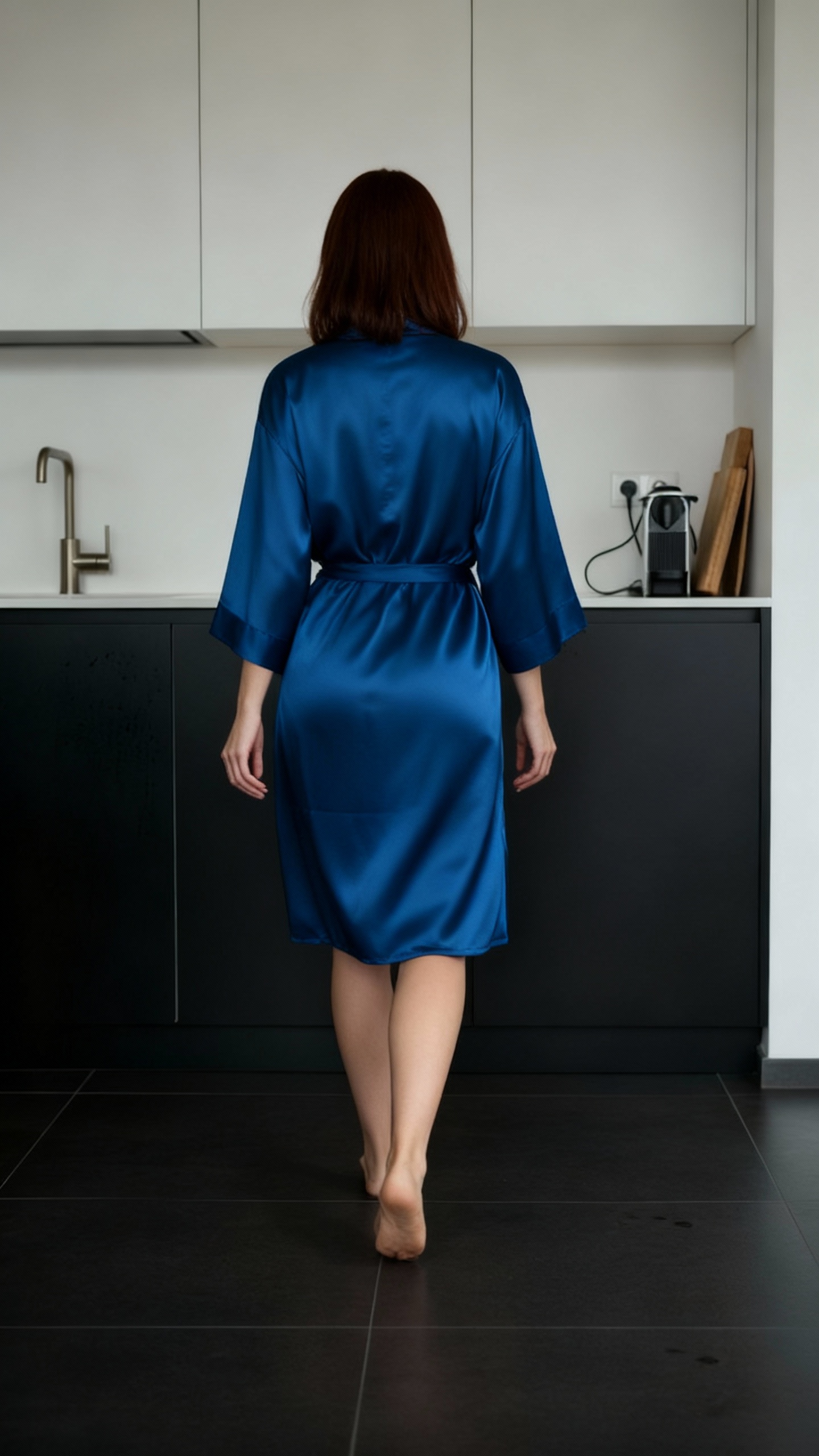 AI generated image using SEEDREAM: photorealistic, full shot, woman, walking away from camera, pure back view, came...