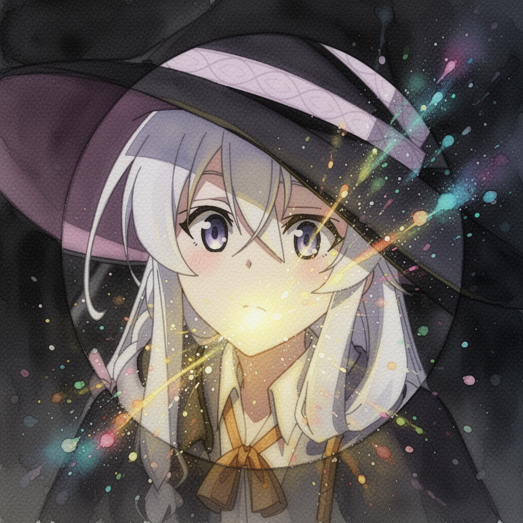 AI generated image using WERYAI_IMAGE_2_0: Based on this image, Wandering Witch: The Journey of Elaina, tiny glimmers flowi...