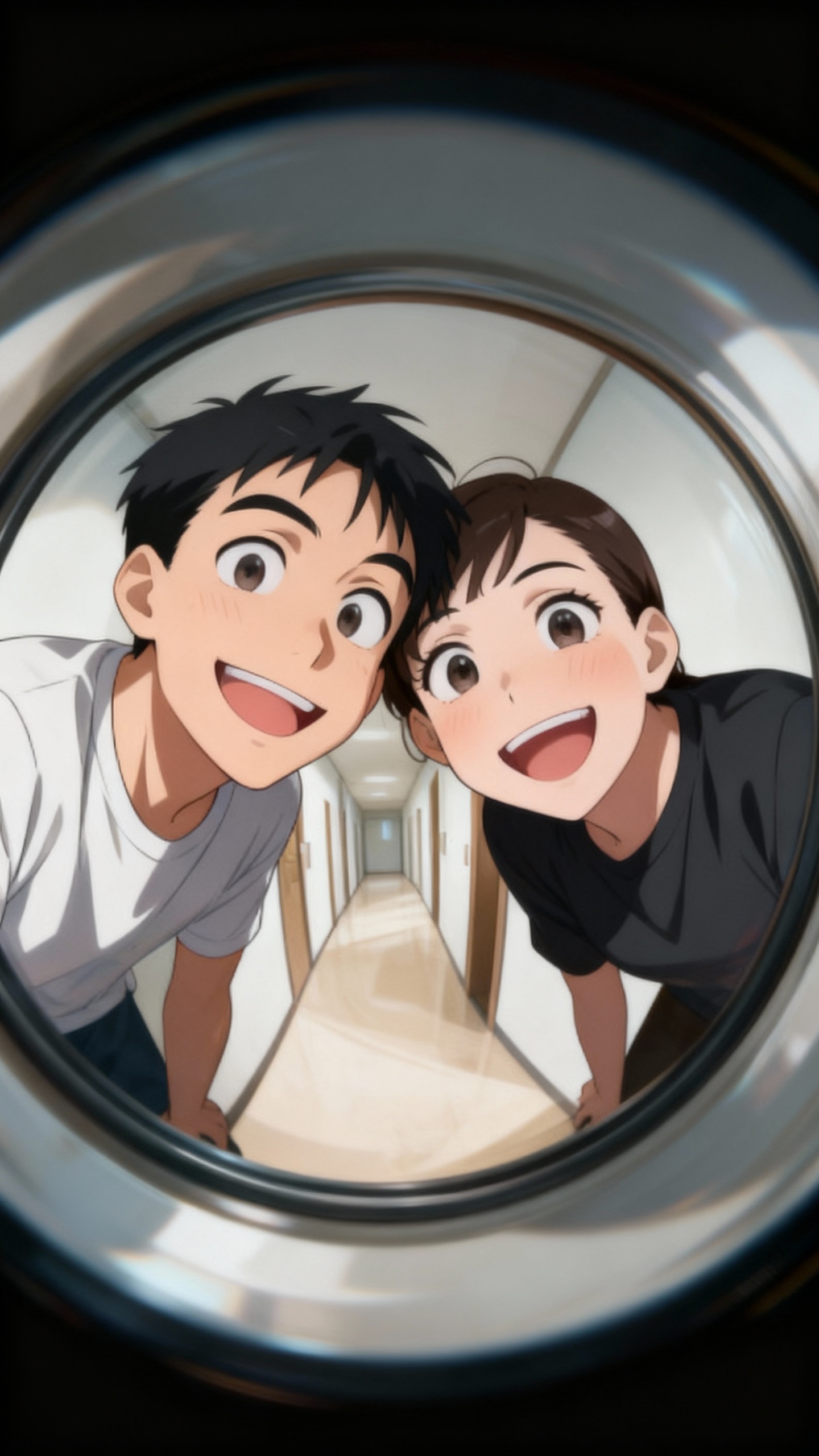 AI generated image using SEEDREAM: ultra-detailed anime illustration, fisheye lens peephole perspective, circular d...