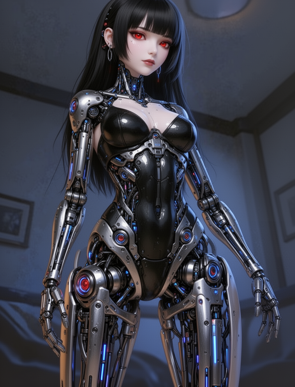 AI generated image using WERYAI_IMAGE_2_0: Same perspective, same body shape. The character transforms into a cyber geisha ...