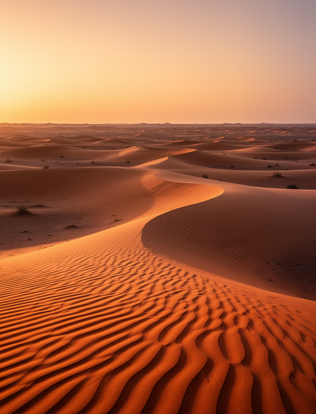 AI generated image using WERYAI_IMAGE_2_0: Sahara desert sand dunes at sunset, undulating golden sand patterns, dramatic sh...