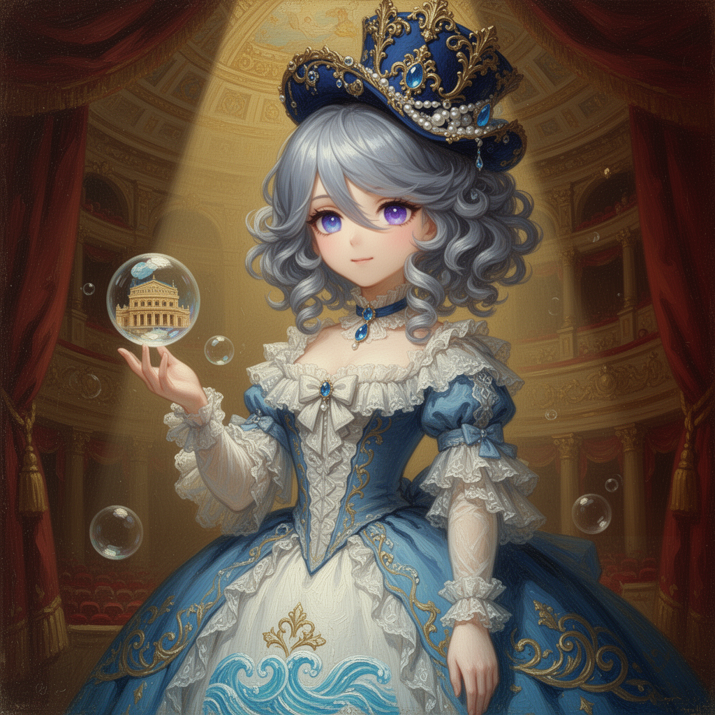 AI generated image using WERYAI_IMAGE_2_0: Furina the Hydro Archon from Genshin Impact, 19th-century classical oil painting...