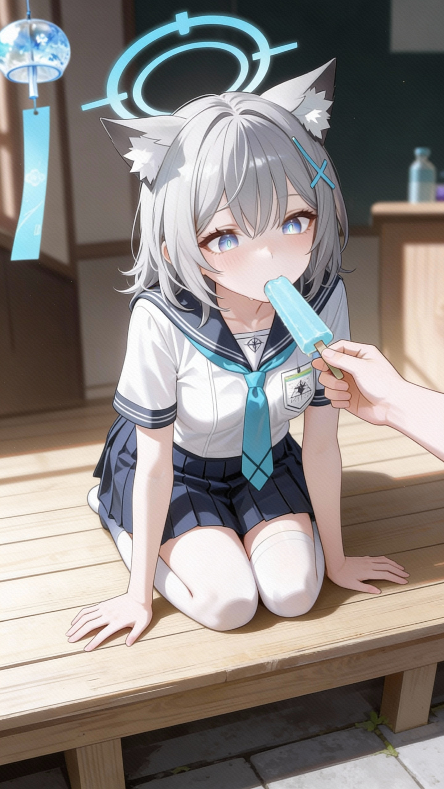 AI generated image using SEEDREAM_4_5: A girl is kneeling on the ground with both hands supporting her. An off-screen h...