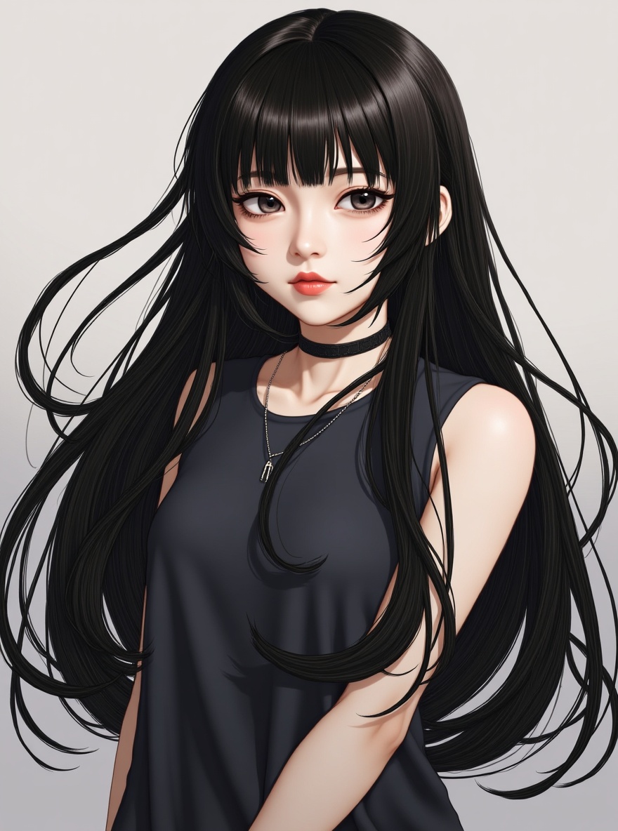 AI generated image using FLUX: 1 girl,1 girl,single,long hair,chest,black hair,big chest,underwear,bra,lips,rea...