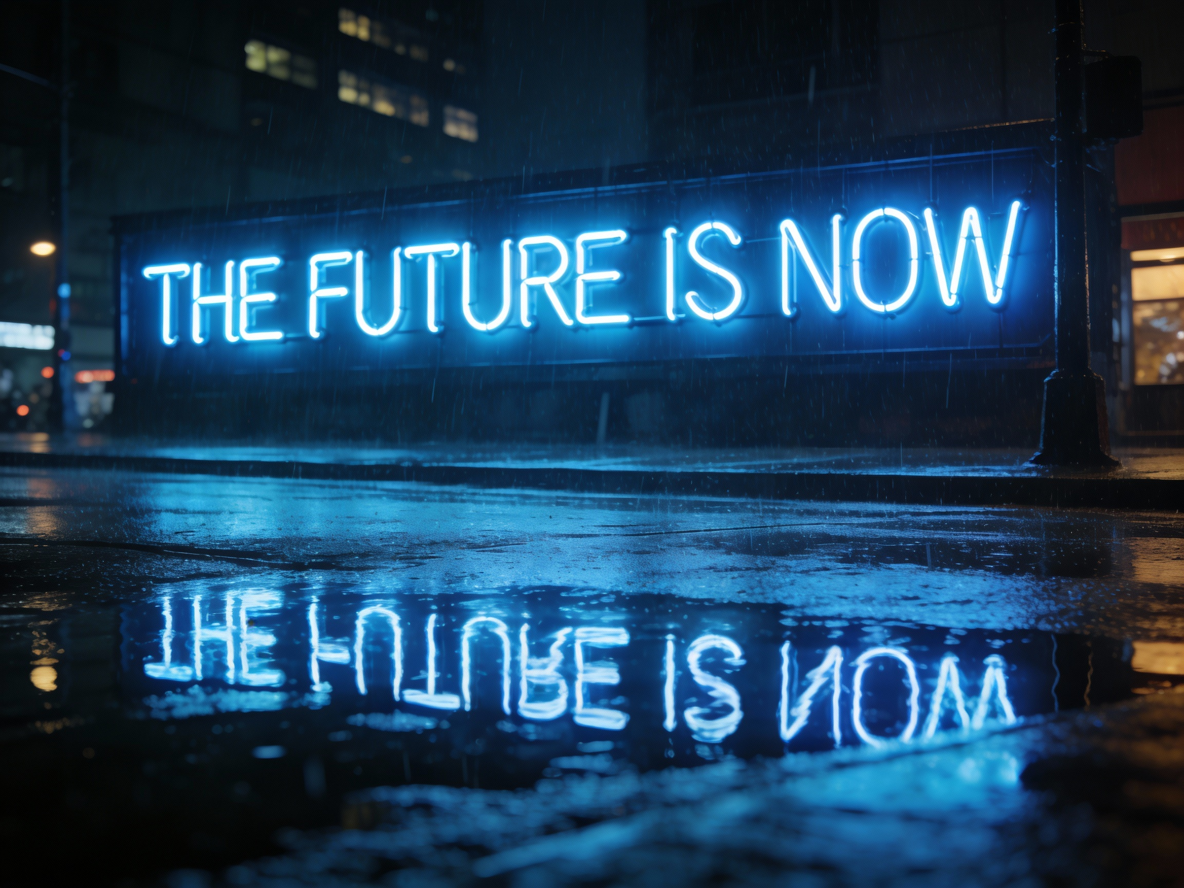 AI generated image using SEEDREAM_4_5: A photograph of a neon sign flickering on a street on a rainy night. The sign cl...