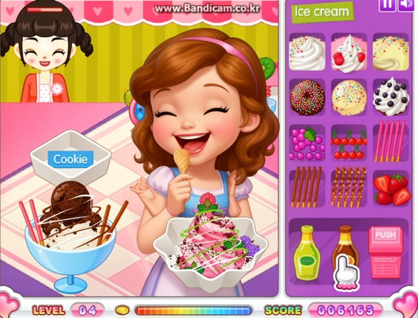 AI generated image using WERYAI_IMAGE_2_0: Sofia is very happy with ice cream and yogurt. It is so delicious and fruity, wi...