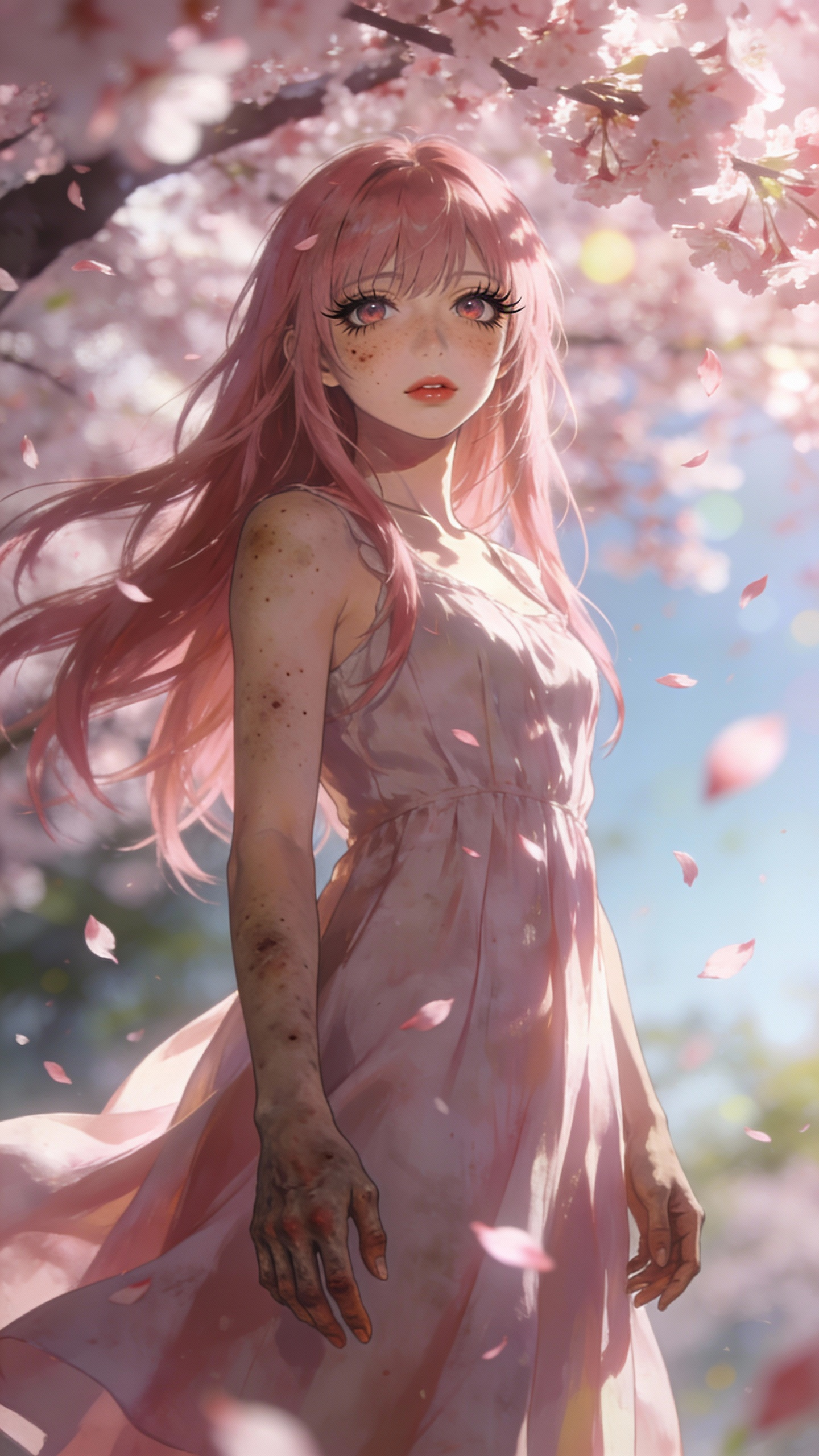 AI generated image using SEEDREAM_4_5: Prompt: 1girl,standing under cherry blossom tree,beautiful detailed eyes,beautif...