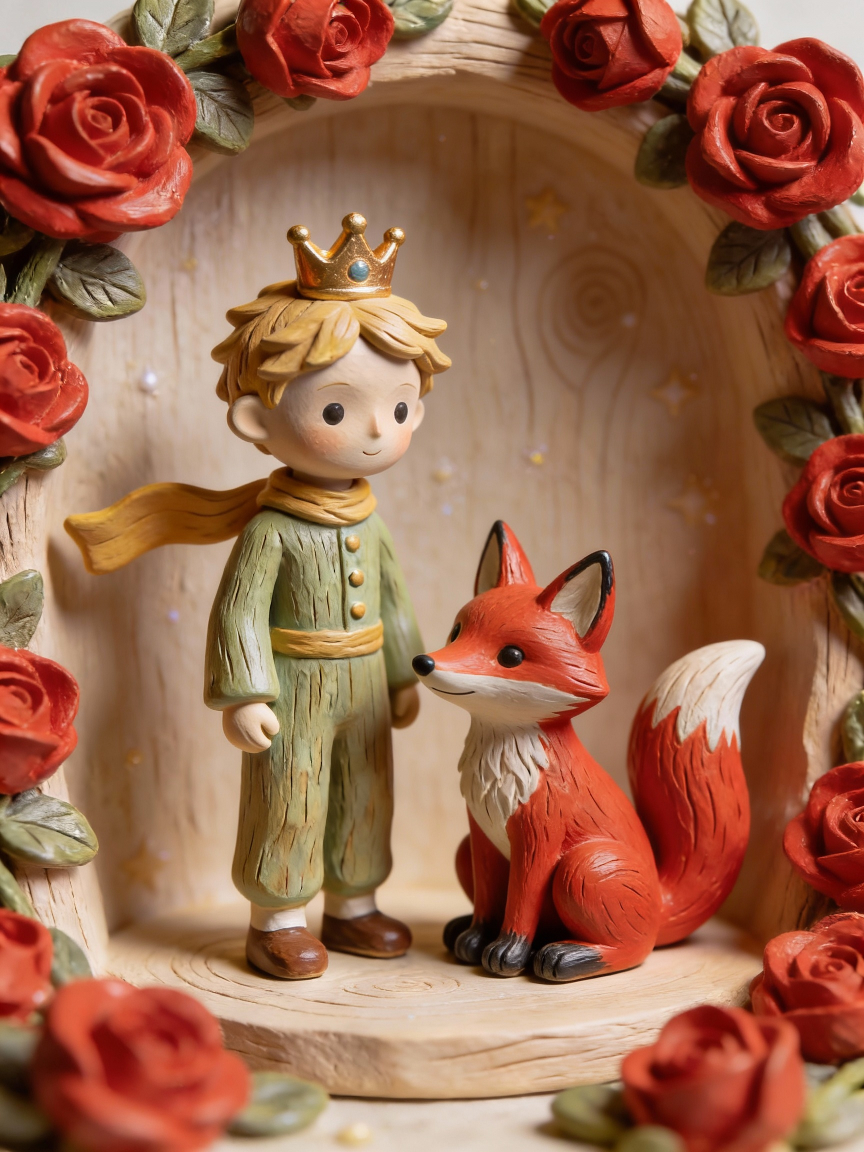 AI generated image using SEEDREAM_4_5: """
Clairy Laurence, cute, ceramic sculpture, metaphorical, red rose, little red...