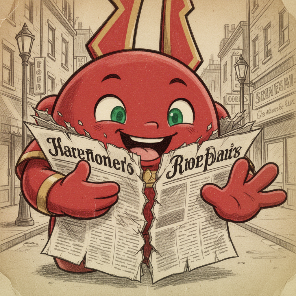 AI generated image using WERYAI_IMAGE_2_0: 90s American retro cartoon hand-drawn style, a red rounded cartoon character (du...