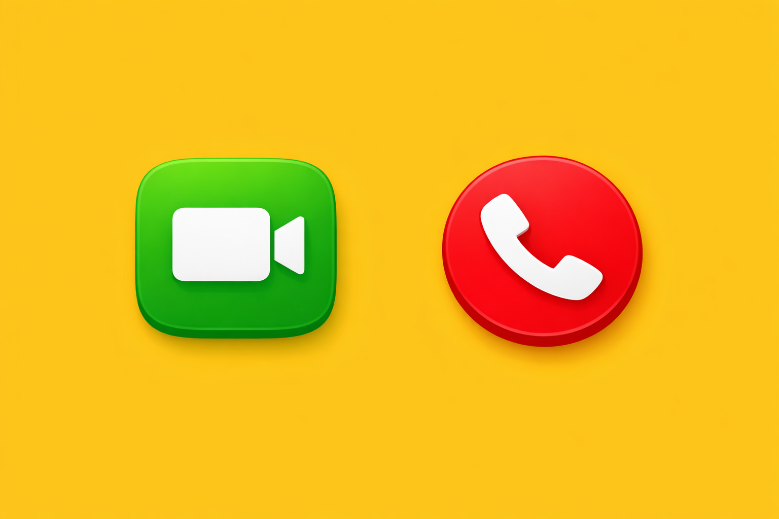 AI generated image using GPT_IMAGE_1_5: WeChat green video call answer icon and red hang up icon, yellow background