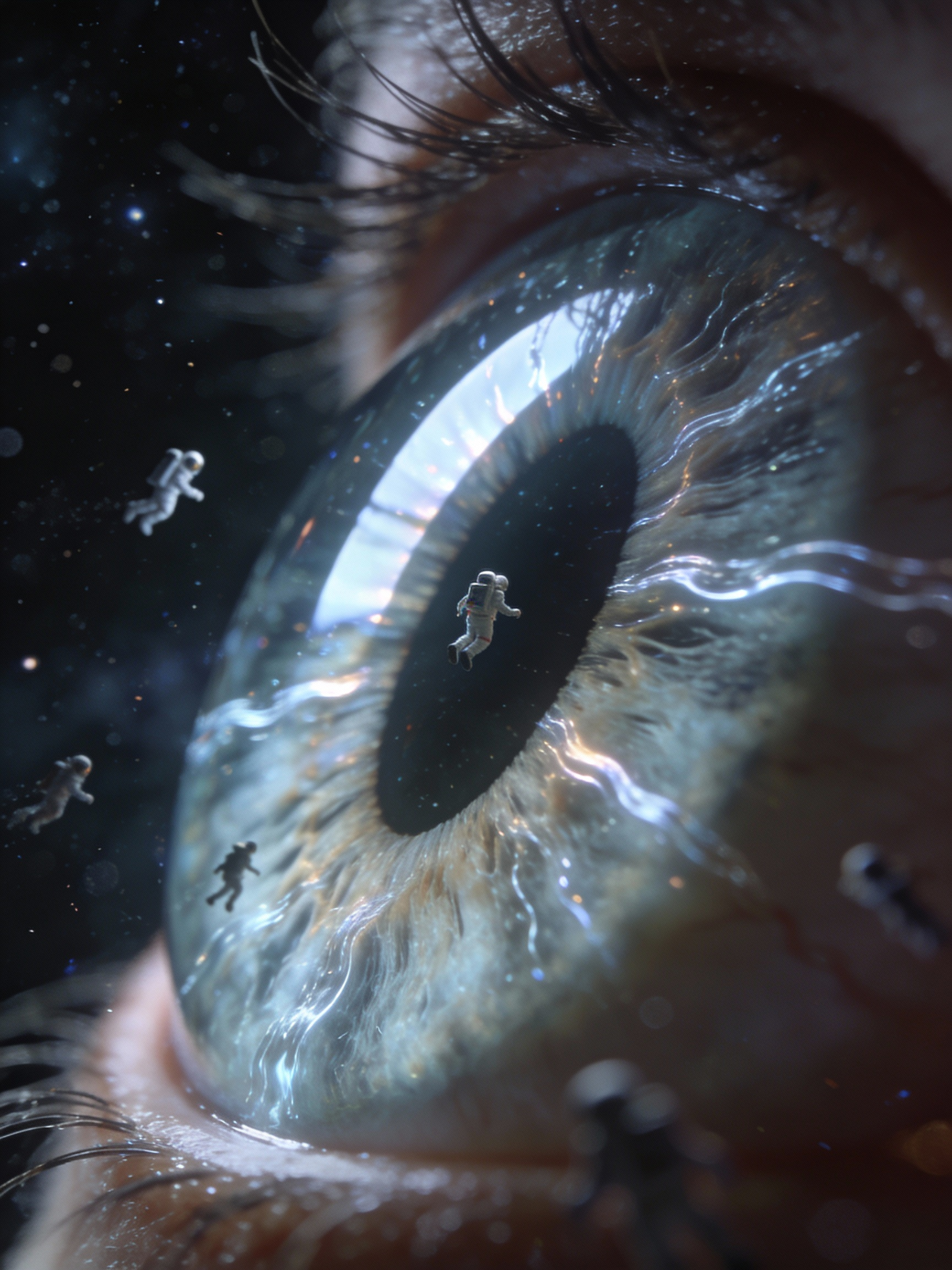 AI generated image using SEEDREAM_4_5: Megalophobia: in the vast universe, a gigantic glowing vertical-pupil eye stares...