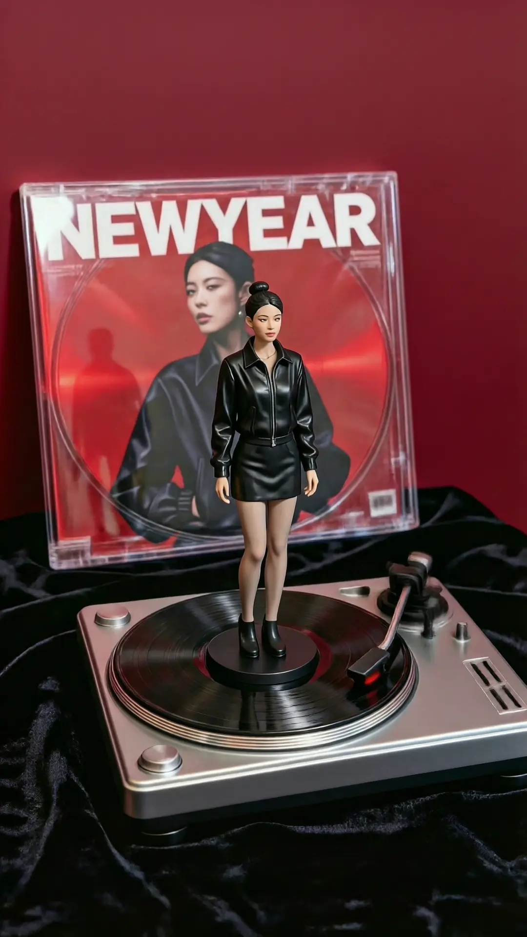 Gambar figur dengan piringan vinyl