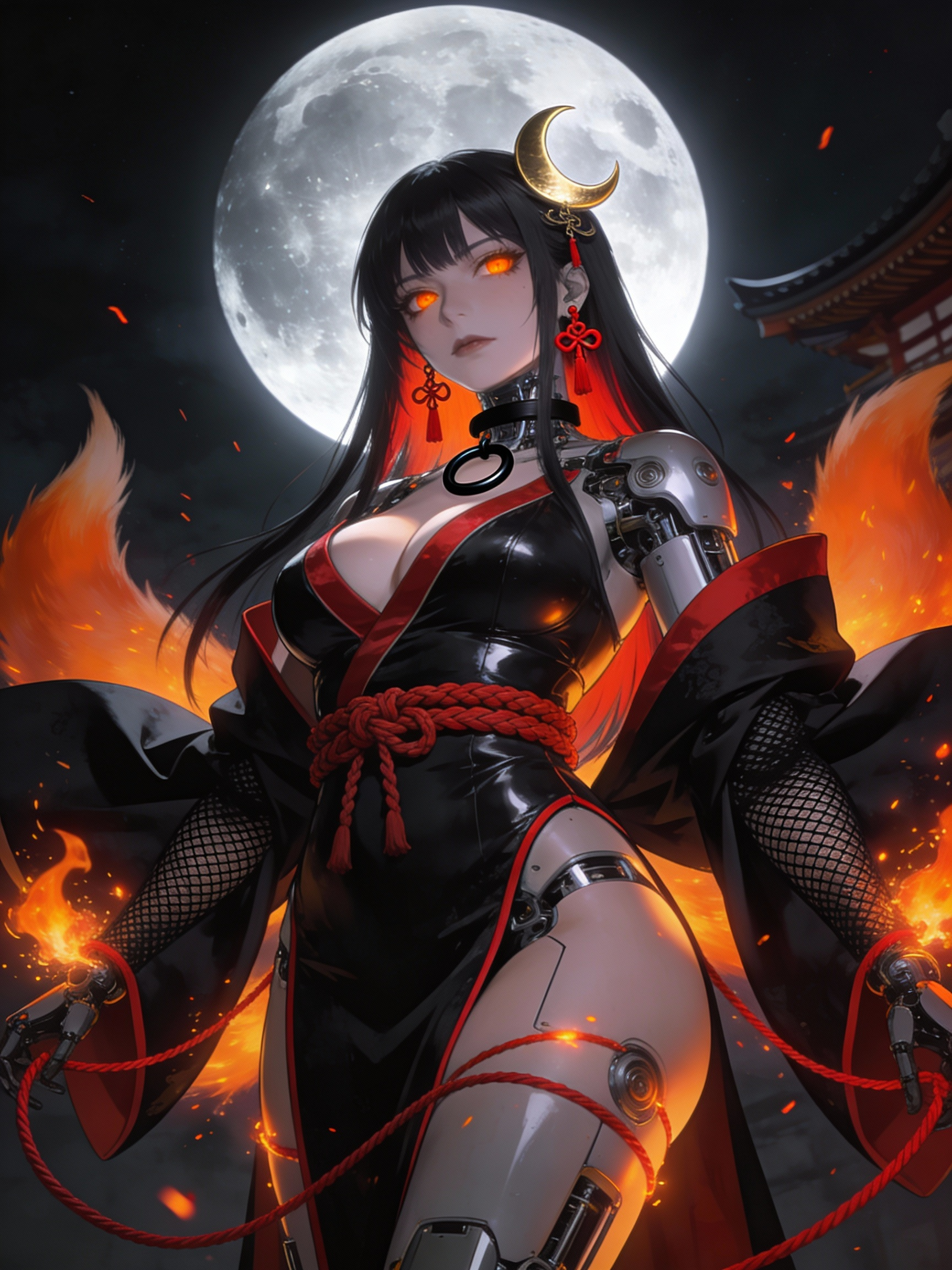 AI generated image using SEEDREAM_4_5: Subject: 2D steampunk mechanical girl core, long straight black hair with red in...