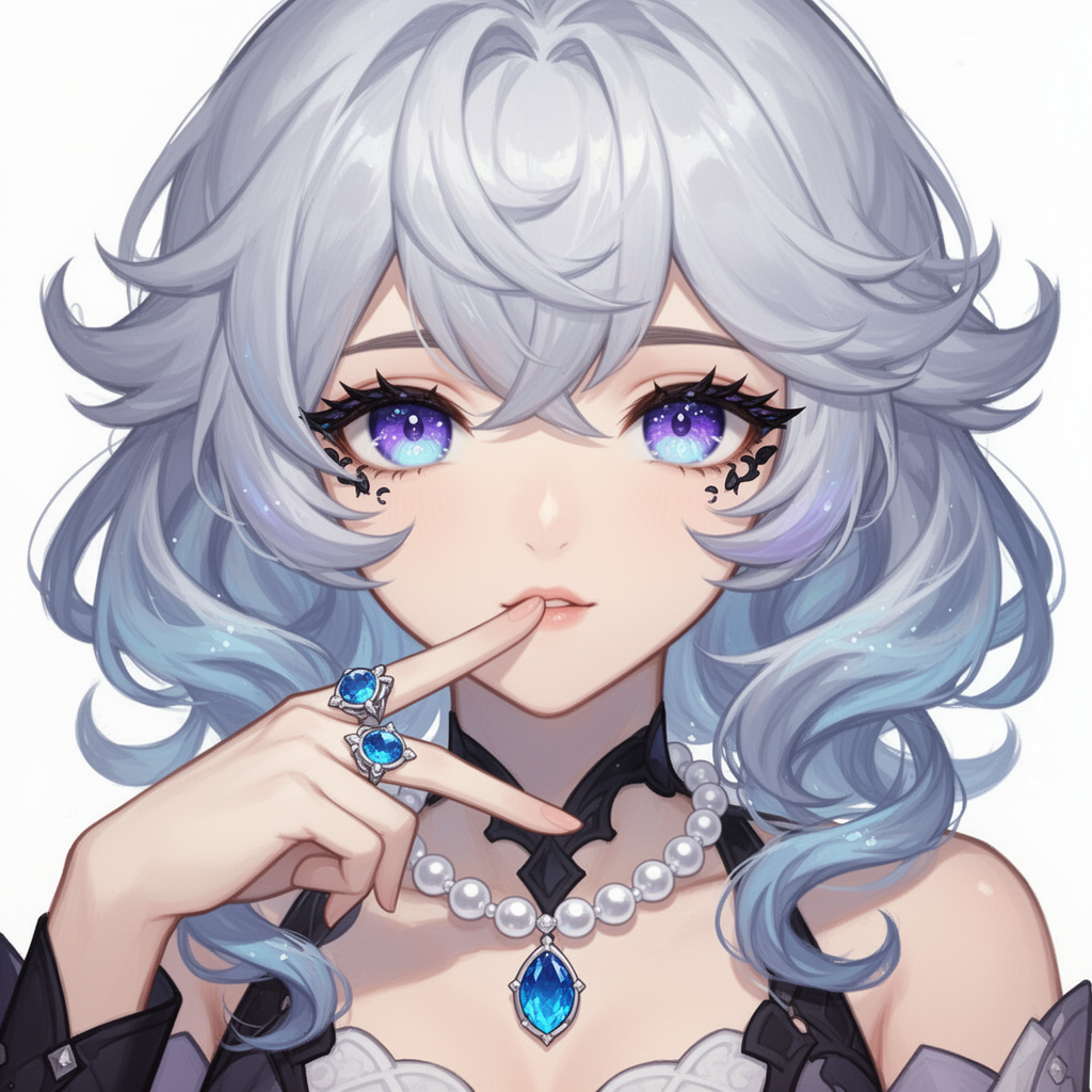 AI generated image using WERYAI_IMAGE_2_0: Furina from Genshin Impact, close-up shot, fluffy silver-blue gradient curly hai...