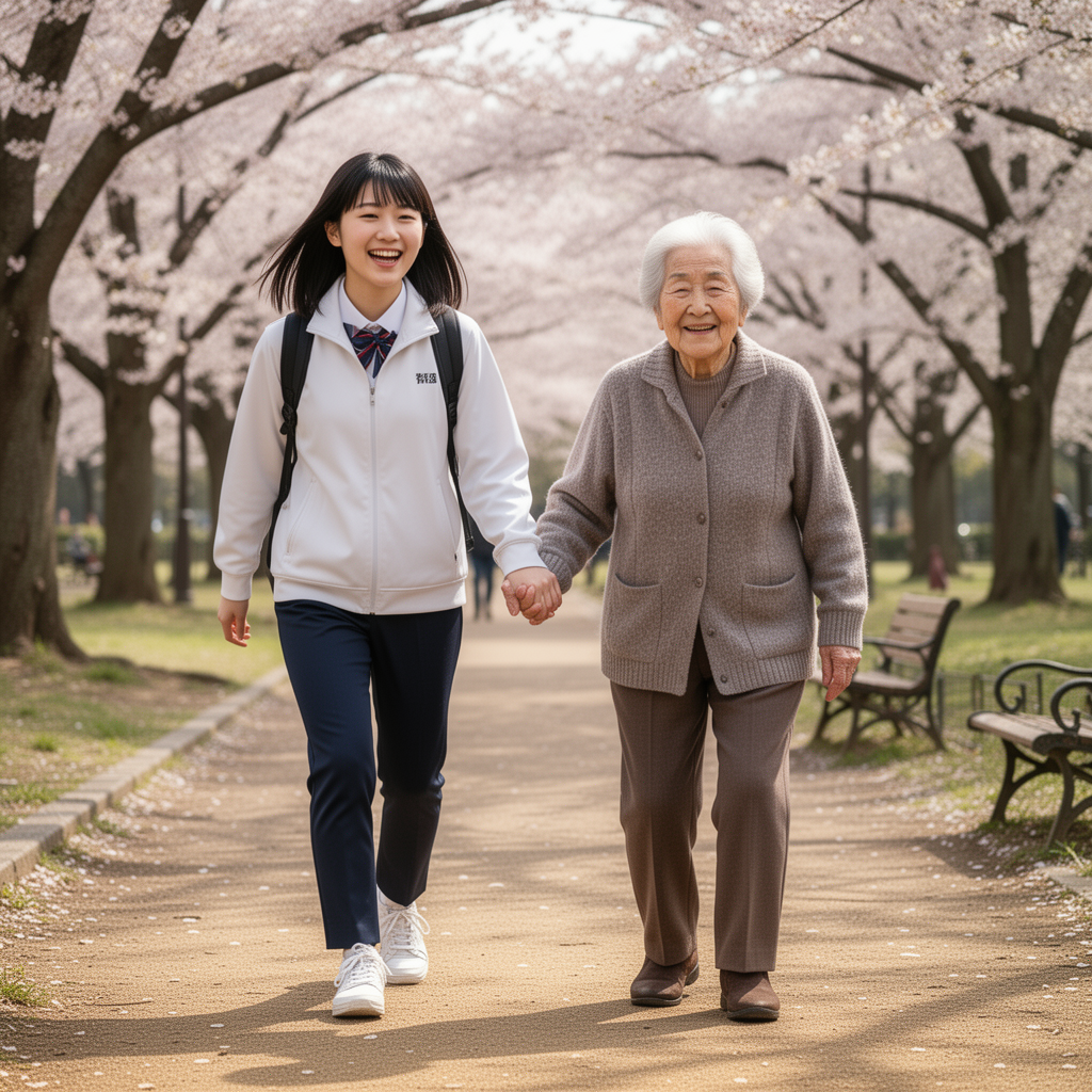 AI generated image using WERYAI_IMAGE_2_0: #Japan in March #1 PM #One energetic Japanese female university student and one ...