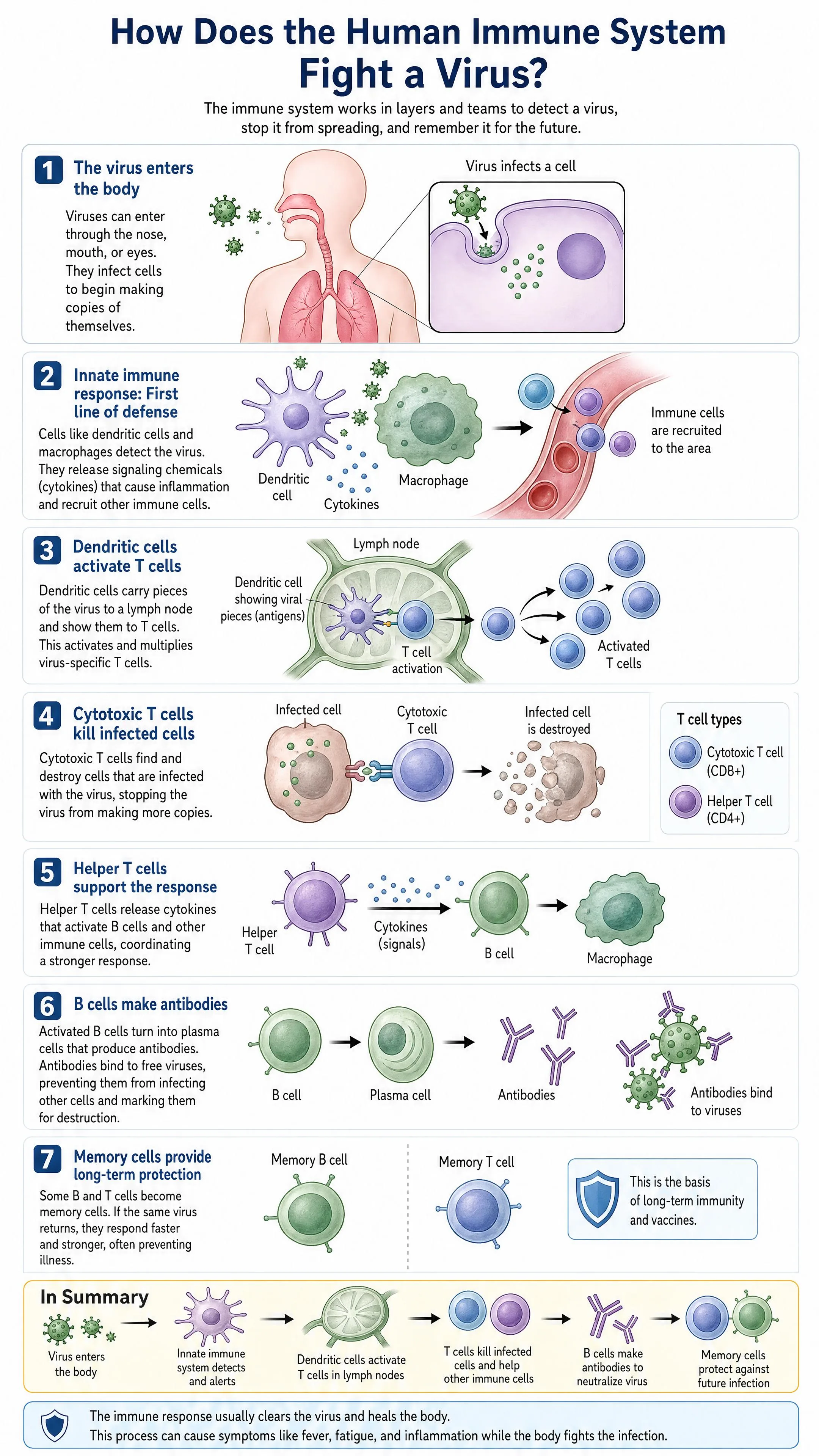 How does the human immune system fight a virus?