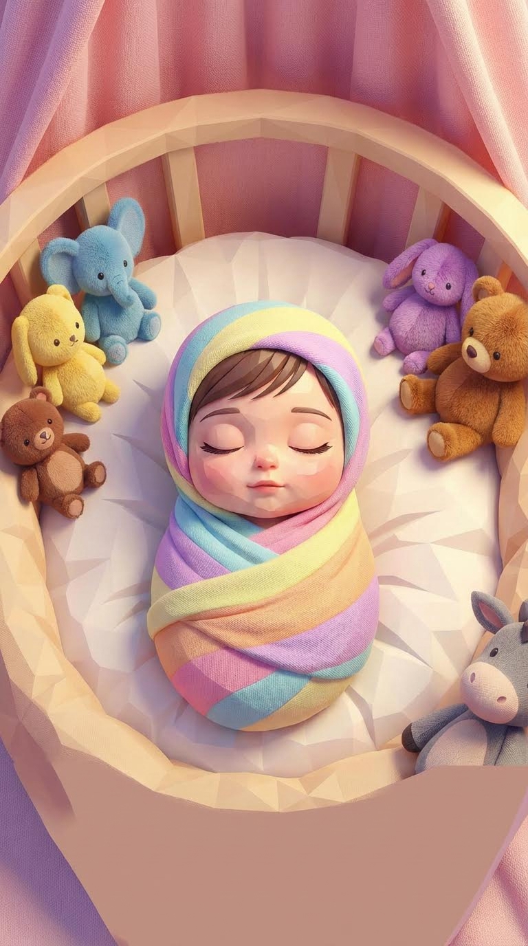 AI generated image using NANO_BANANA_PRO: show this baby, sleeping with eyes closed and swaddle up covering the head as we...