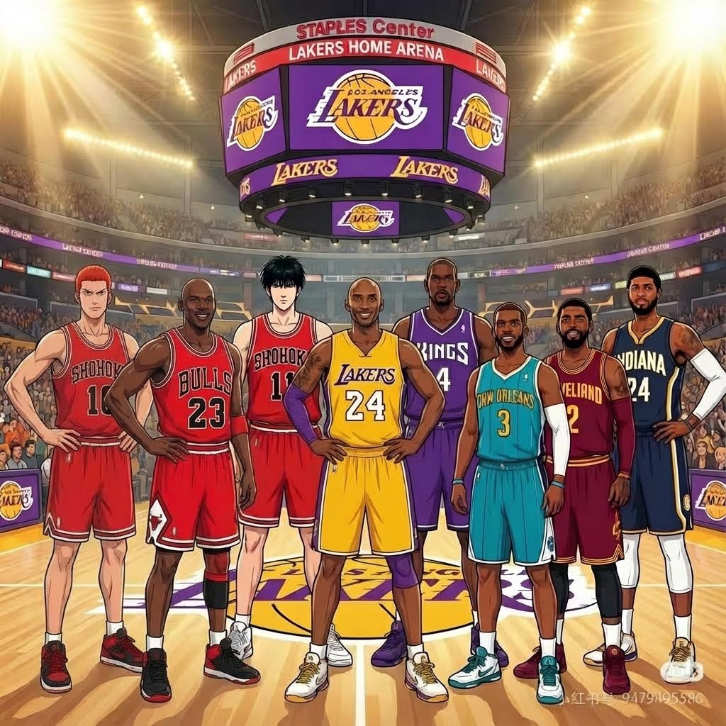 AI generated image using NANO_BANANA_PRO: Swap Jordan and Hanamichi Sakuragi's positions, and keep everything else the sam...