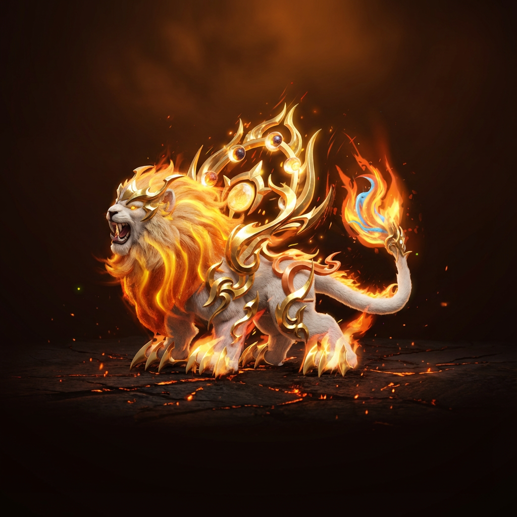 AI generated image using NANO_BANANA_PRO: Convert the fiery lion in the image to a 3D style, retaining the lion's original...