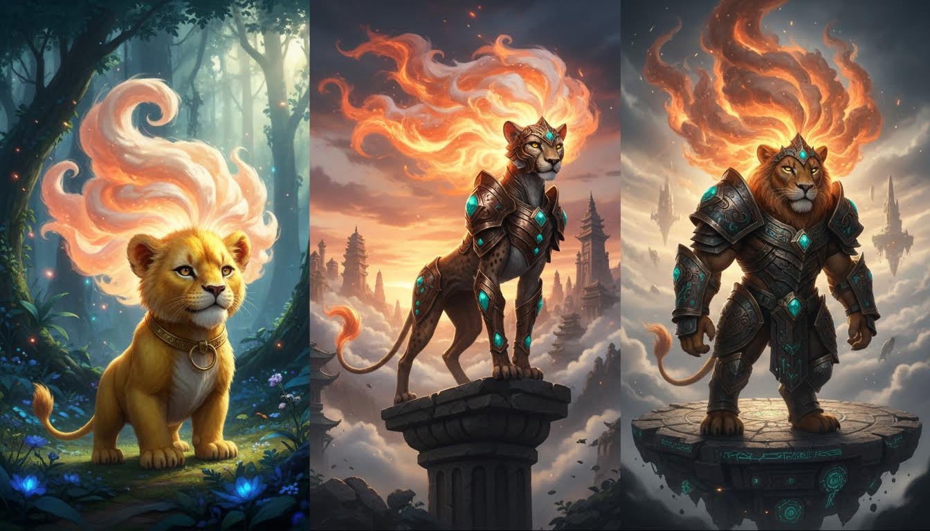 AI generated image using NANO_BANANA: The 3D model design for this mythical beast, the lion, aims to create an epic, E...