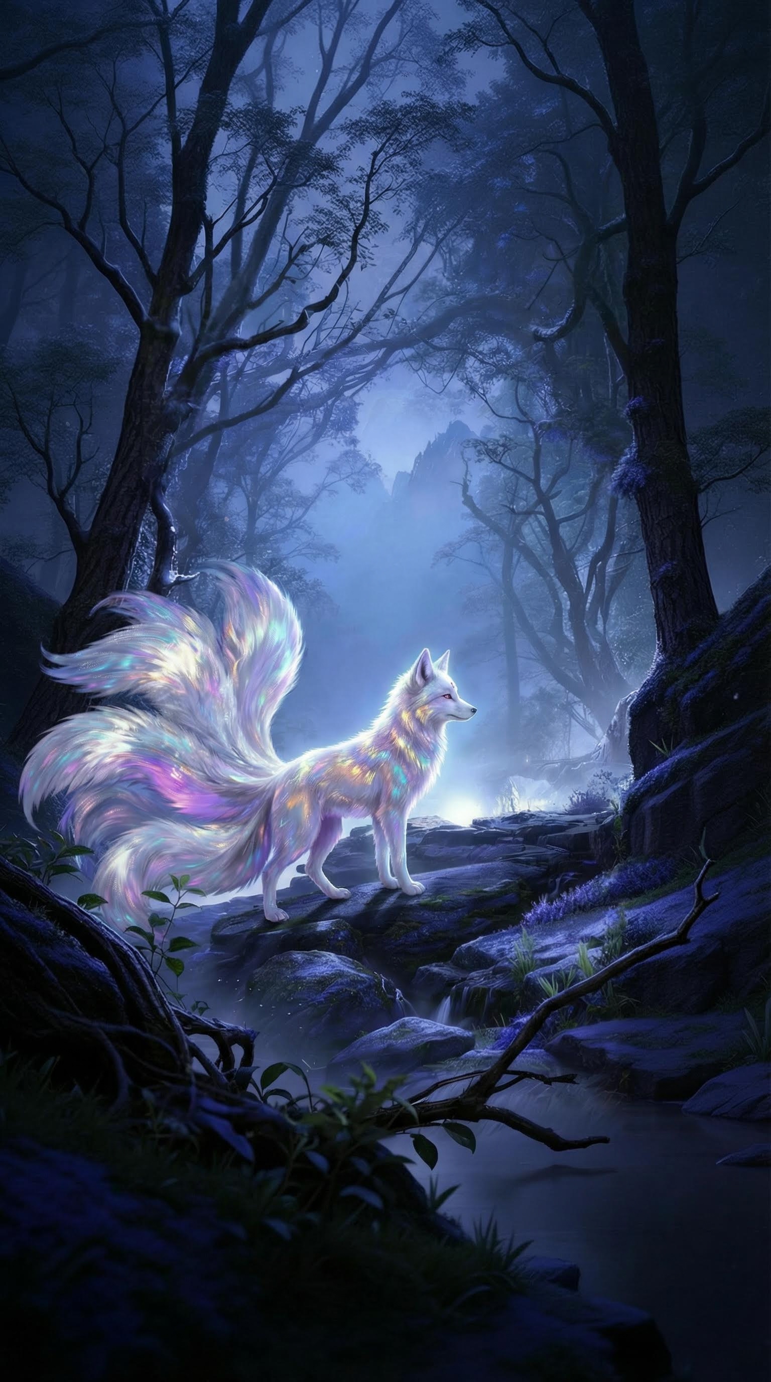 AI generated image using NANO_BANANA_PRO: Place the nine-tailed fox from Image 1 into the scene of Image 2, displaying a s...